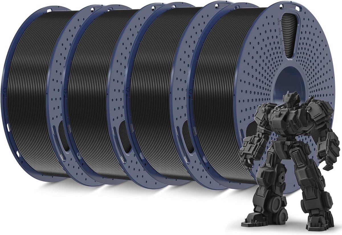 4 kg 3D-printer filament PLA+ 1,75 mm - zwart - set van 4 spoelen