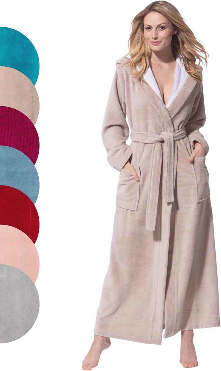 Dames Badjas Extra Lang Met Kap Van Bamboe Katoen Microfiber