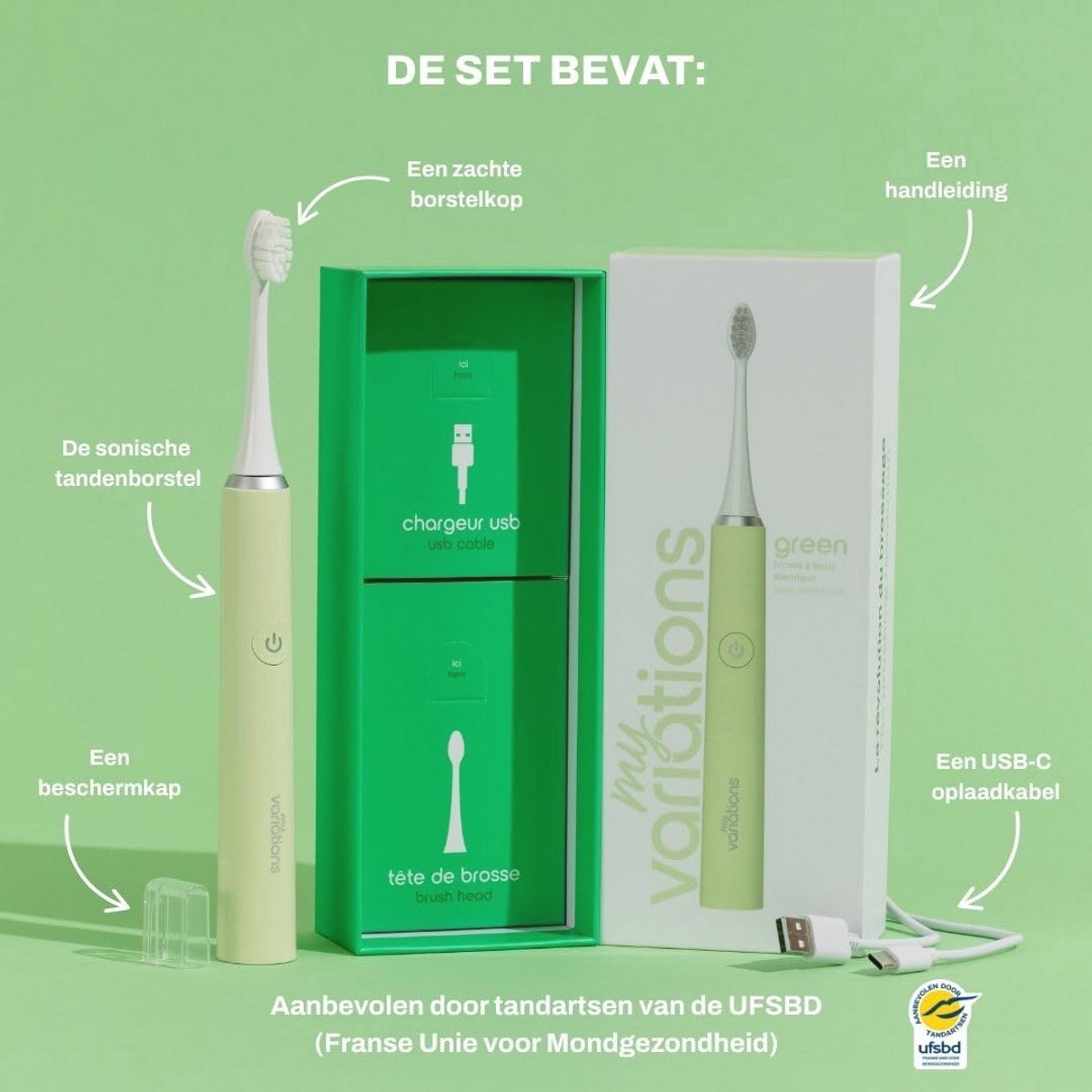 Oplaadbare sonische elektrische tandenborstel met 5 poetsmodi en geïntegreerde timer