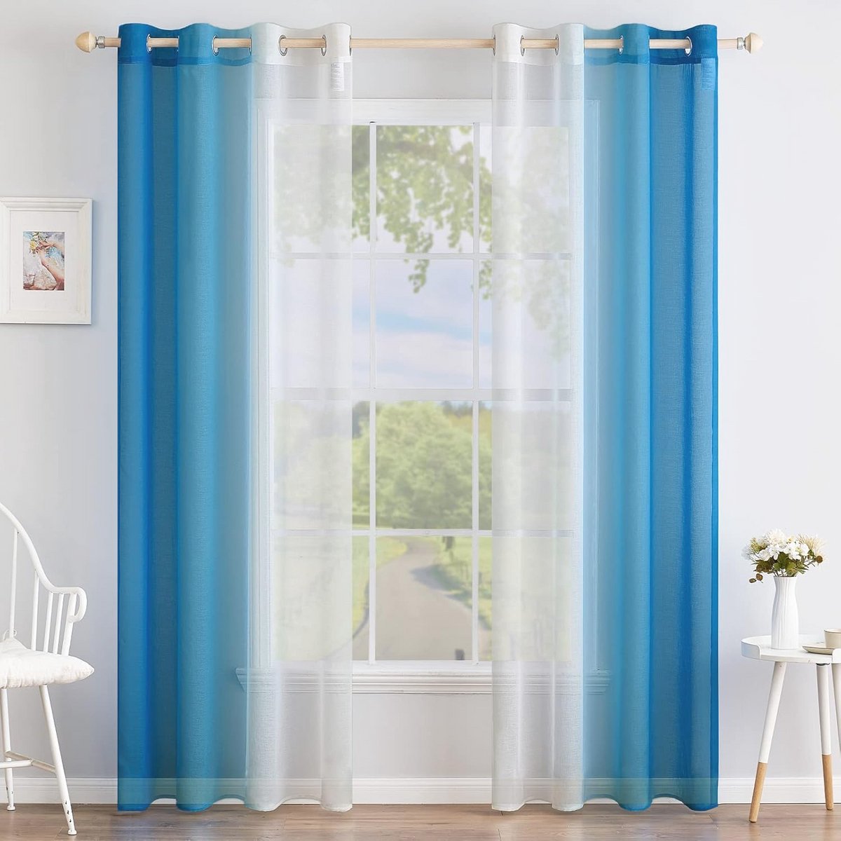 Transparante Voile-gordijnen voor Woonkamer en Slaapkamer, 140 x 260 cm, Diepblauw