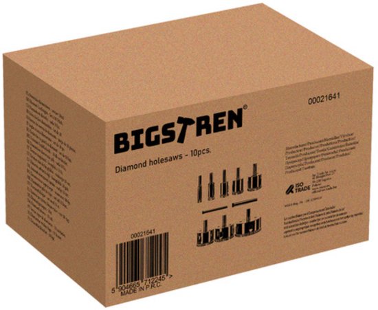 Coffret de 10 forets diamantés Bigstren pour professionnels - Ø 6, 8, 10, 16, 20, 28, 35, 45, 50 et 68 mm