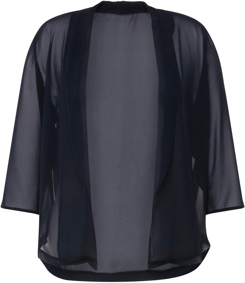 Ulla Popken - Dames - Chiffon jasje oversized sjaalkraag 3/4-mouwen - Marine - Maat 50+