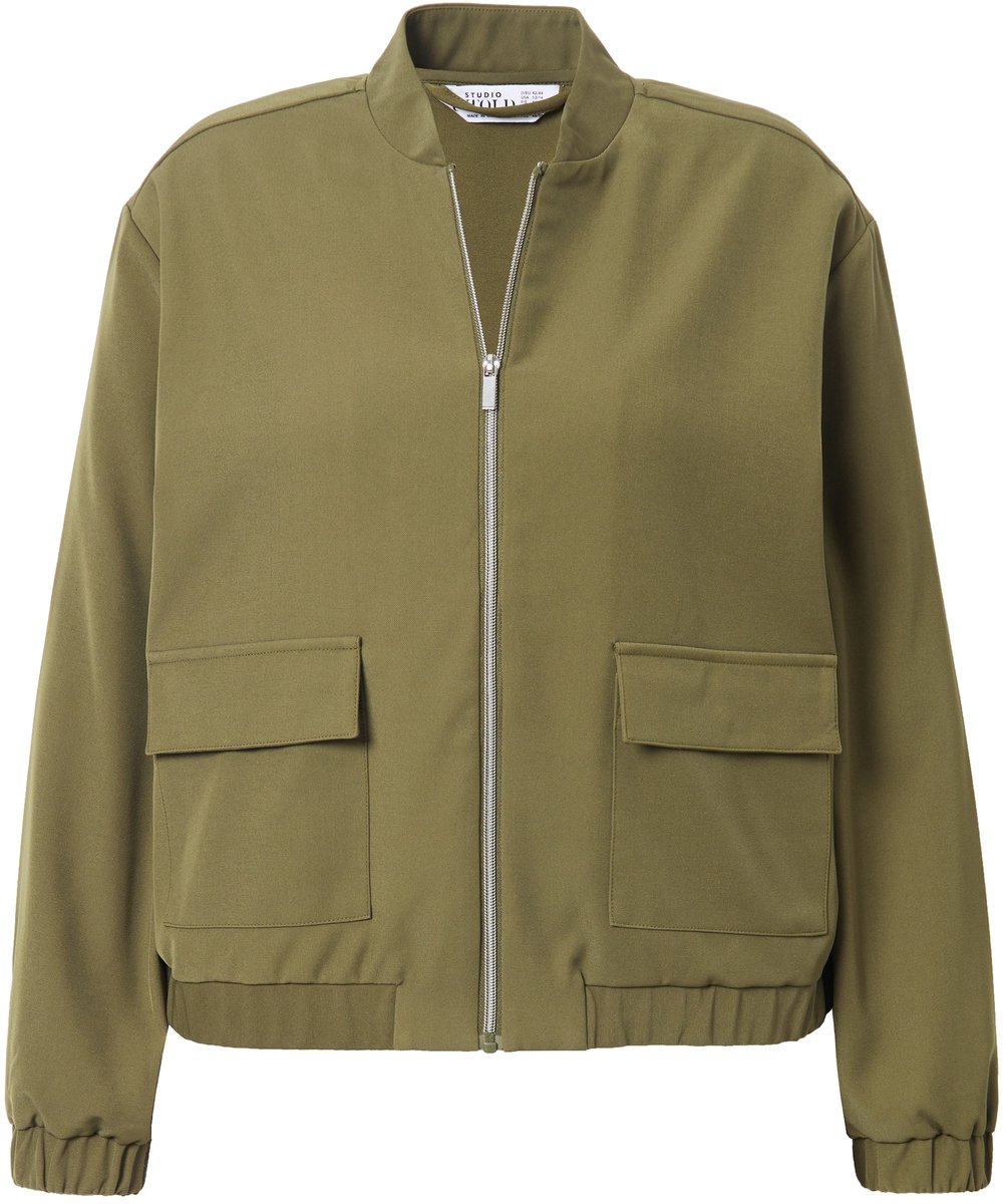 Studio Untold - Dames - Blouson cropped wijde lange mouwen inzetstuk opzij - Donkerolijf - Maat 42+