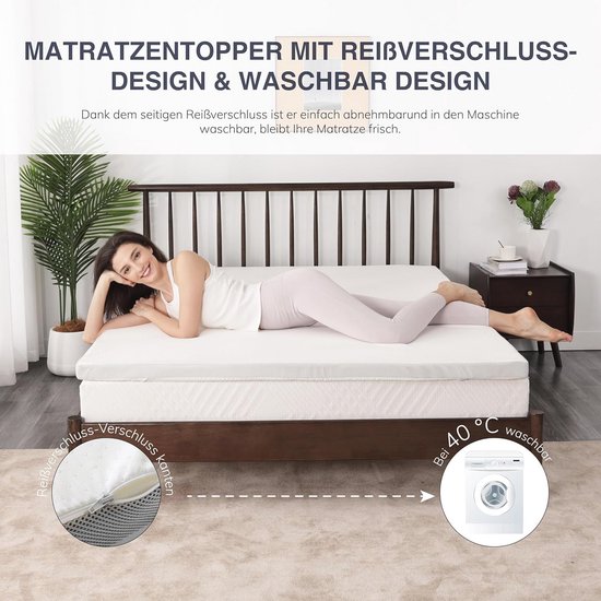 Linenspa Matrastopper 80 x 190 cm, 7,5 cm hoog, matrastopper met traagschuim gel en wasbare overtrek met ritssluiting, Öko-Tex