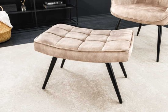 Tabouret moderne SCANDINAVIA, velours champagne, pieds métal noir, repose-pieds - 44027