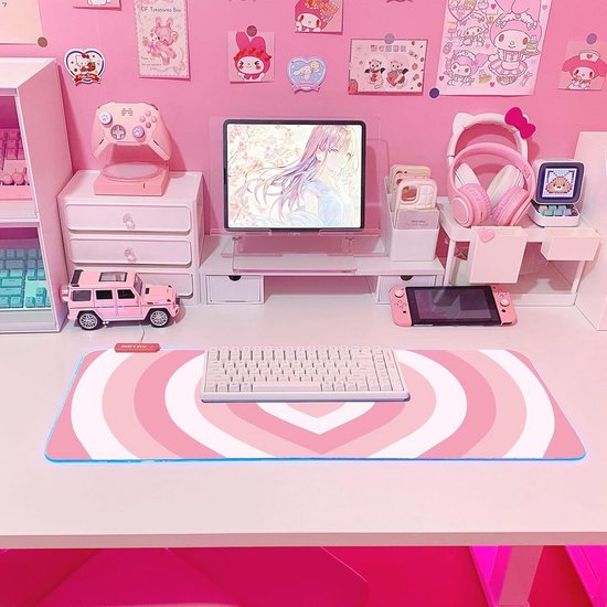 Grote Roze RGB Gaming Muismat met LED Verlichting - XL XXL Formaat - Niet-sliprubber — afbeelding 3