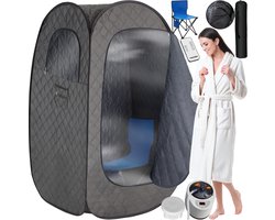 tectake® Mobiele Sauna ThermaLuxe I - Draagbare Stoomsauna - Stoomcabine met 15 Temperatuurstanden en Timerfunctie - Inclusief Afstandsbediening, Mat, Stoel en Draagtassen - Met Stoomverdeler voor Olieën en Geuren