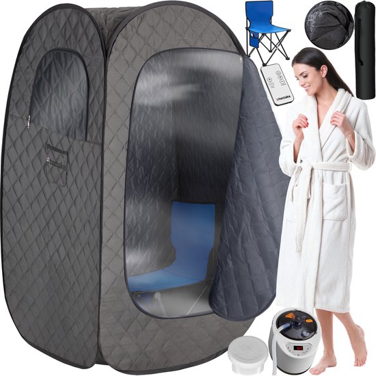 tectake® Mobiele Sauna ThermaLuxe I - Draagbare Stoomsauna - Stoomcabine met 15 Temperatuurstanden en Timerfunctie - Inclusief Afstandsbediening, Mat, Stoel en Draagtassen - Met Stoomverdeler voor Olieën en Geuren