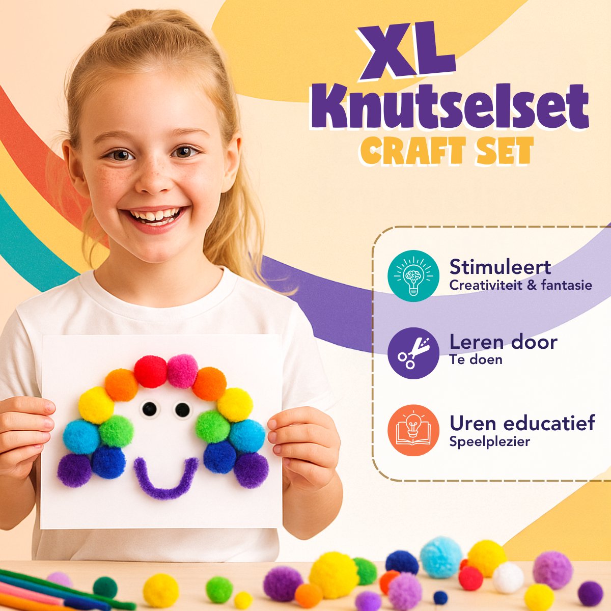 Vaive Knutselset 905-delig – Knutselen Meisjes & Jongens - Kralen, Veren, Pompons & Wiebeloogjes - Knutselkoffer - Knutselspullen - Knutselpakketten — afbeelding 3