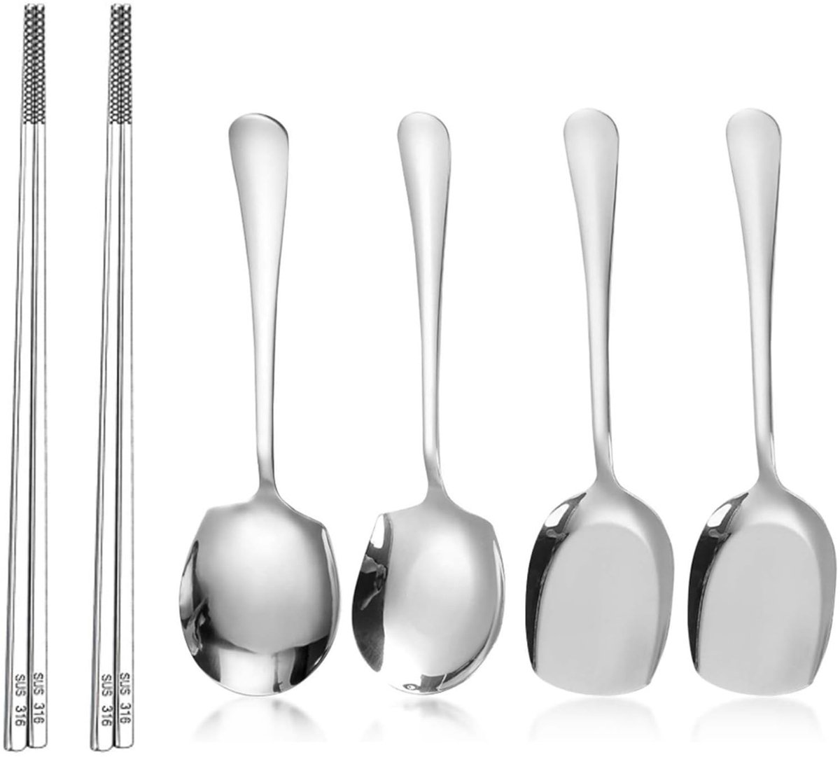 Unyqoos® Set van 6 roestvrijstalen serveerlepels met lange ergonomische handgreep
