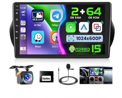 Android 15 GPS-stereo voor Citroen Nemo, Peugeot Bipper en Fiat Fiorino Qubo - 10,1 inch met Draadloze CarPlay, Android Auto, Achteruitrijcamera en Microfoon