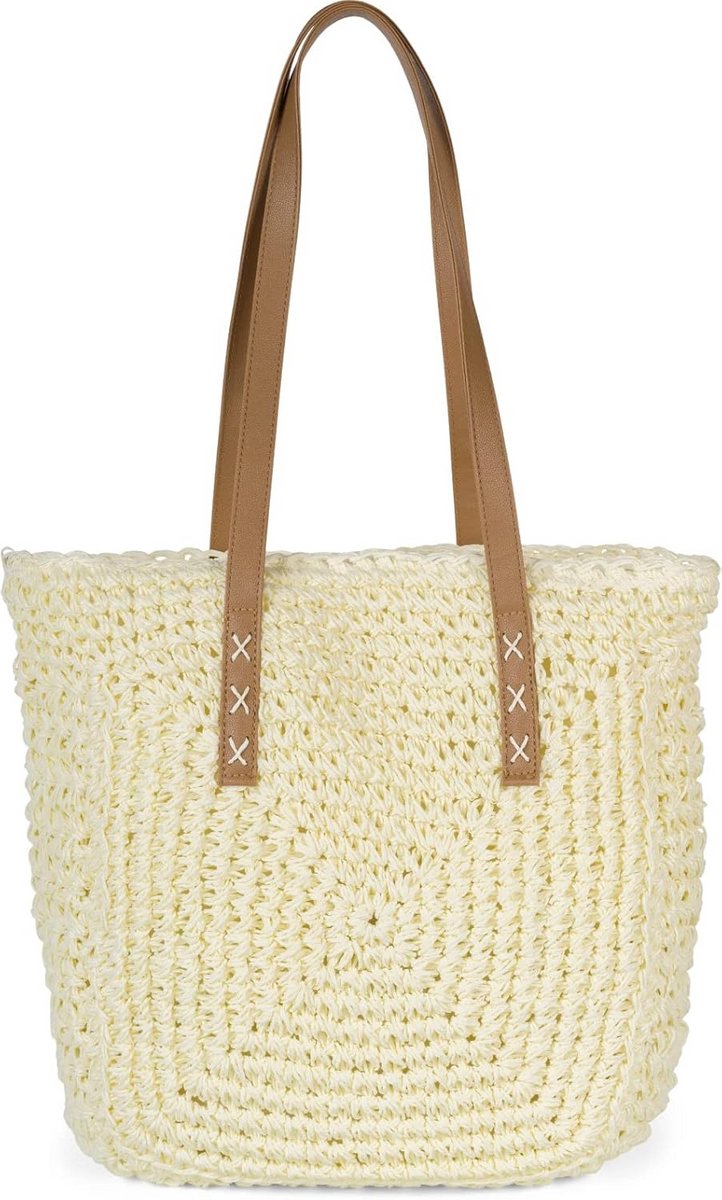 Paper Straw Schoudertas Dames - Grote Strandtas met Lange Handvatten