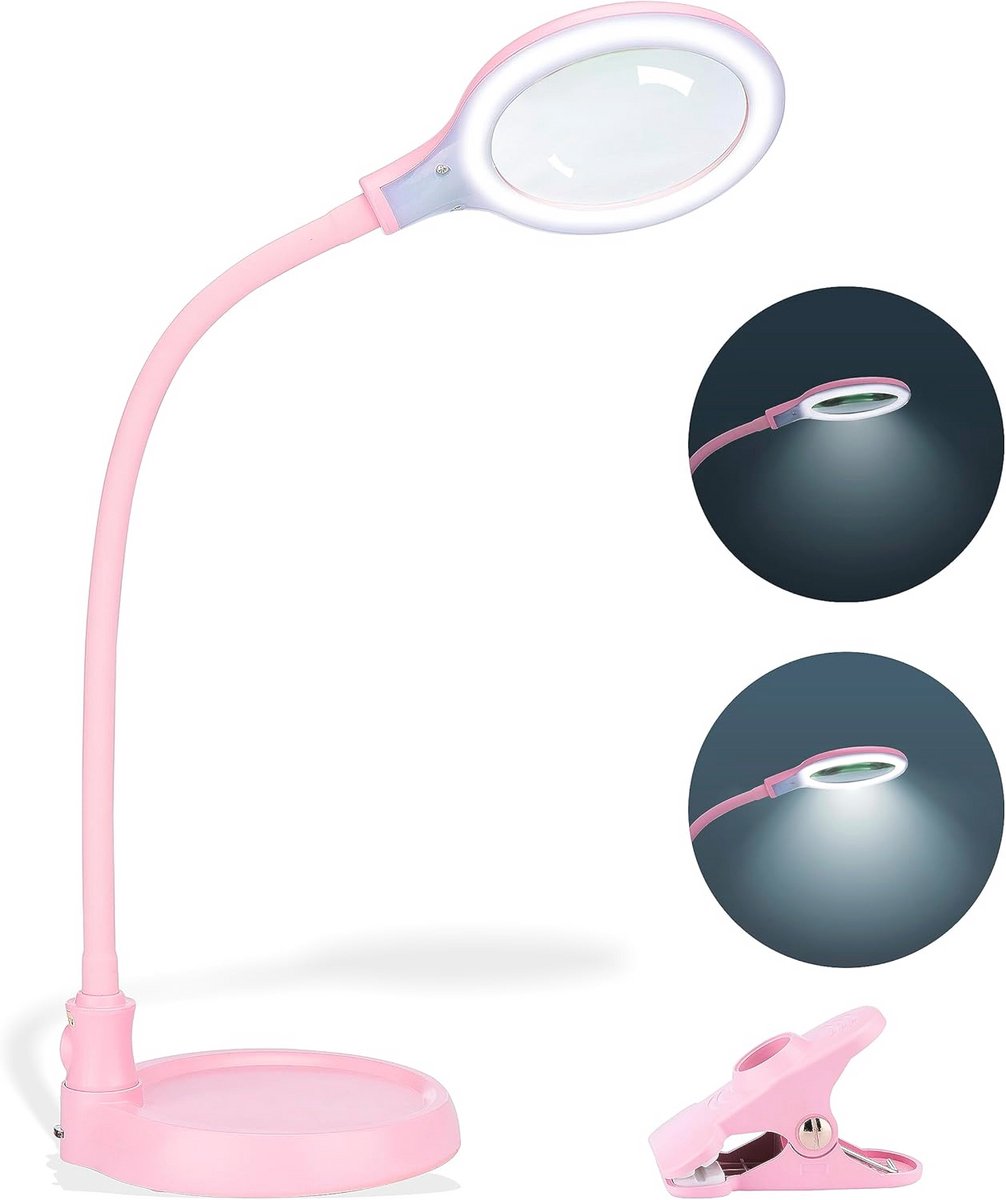 Vergrootlamp met verlichting en standaard - handsfree bureau vergrootglas met LED-licht voor lezen en hobby's
