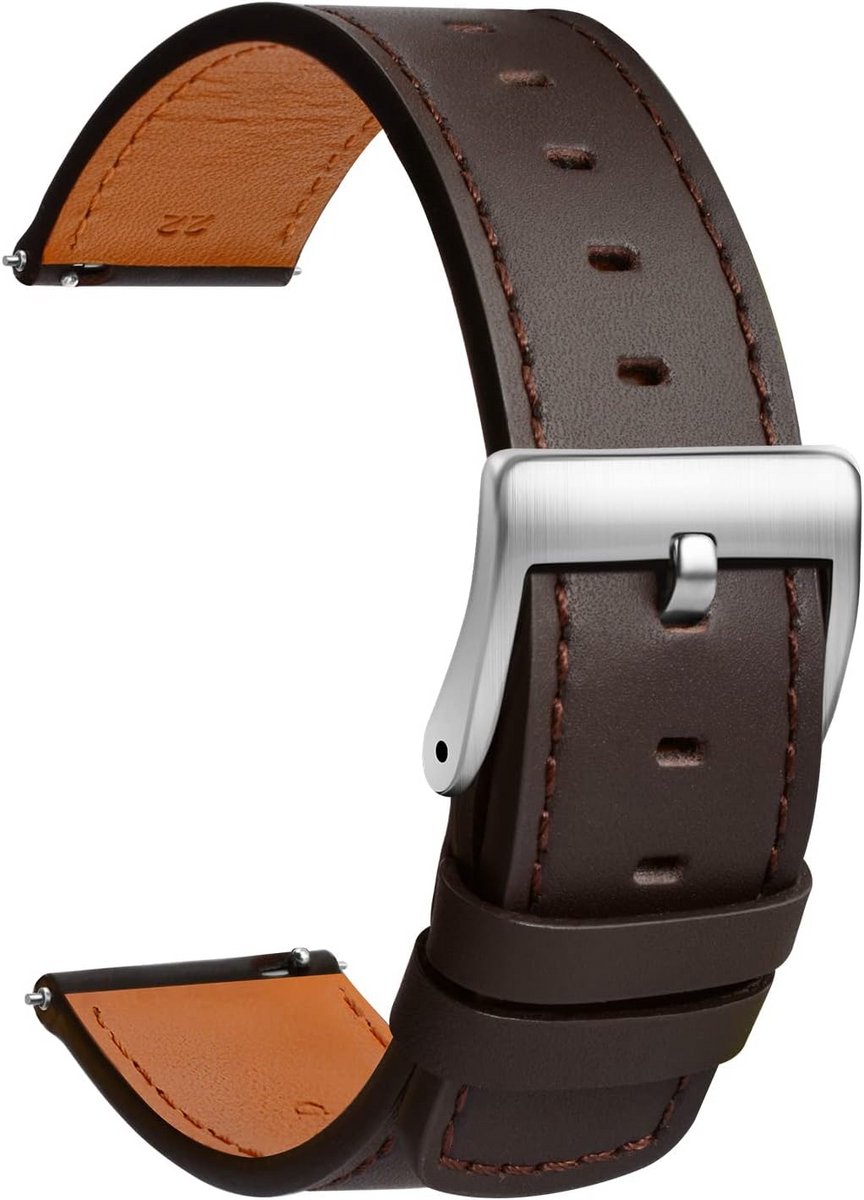Leren horlogeband met snelsluiting 20 mm bruin zacht voor dames en heren