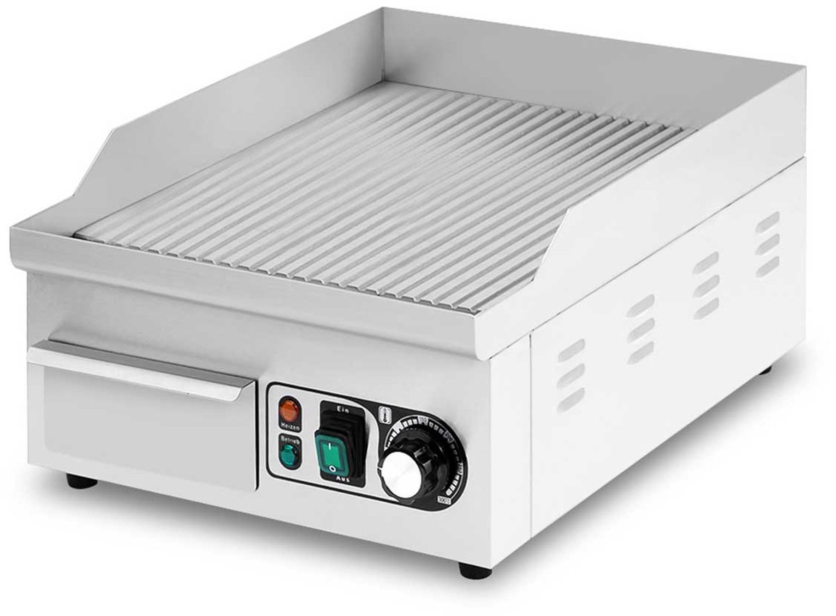 HCB® - Professionele Horeca Grillplaat - geribbeld - 230V - RVS / INOX - Electrisch Grill apparaat - 45x36x22 cm (DxBxH) - 23 kg - 6842