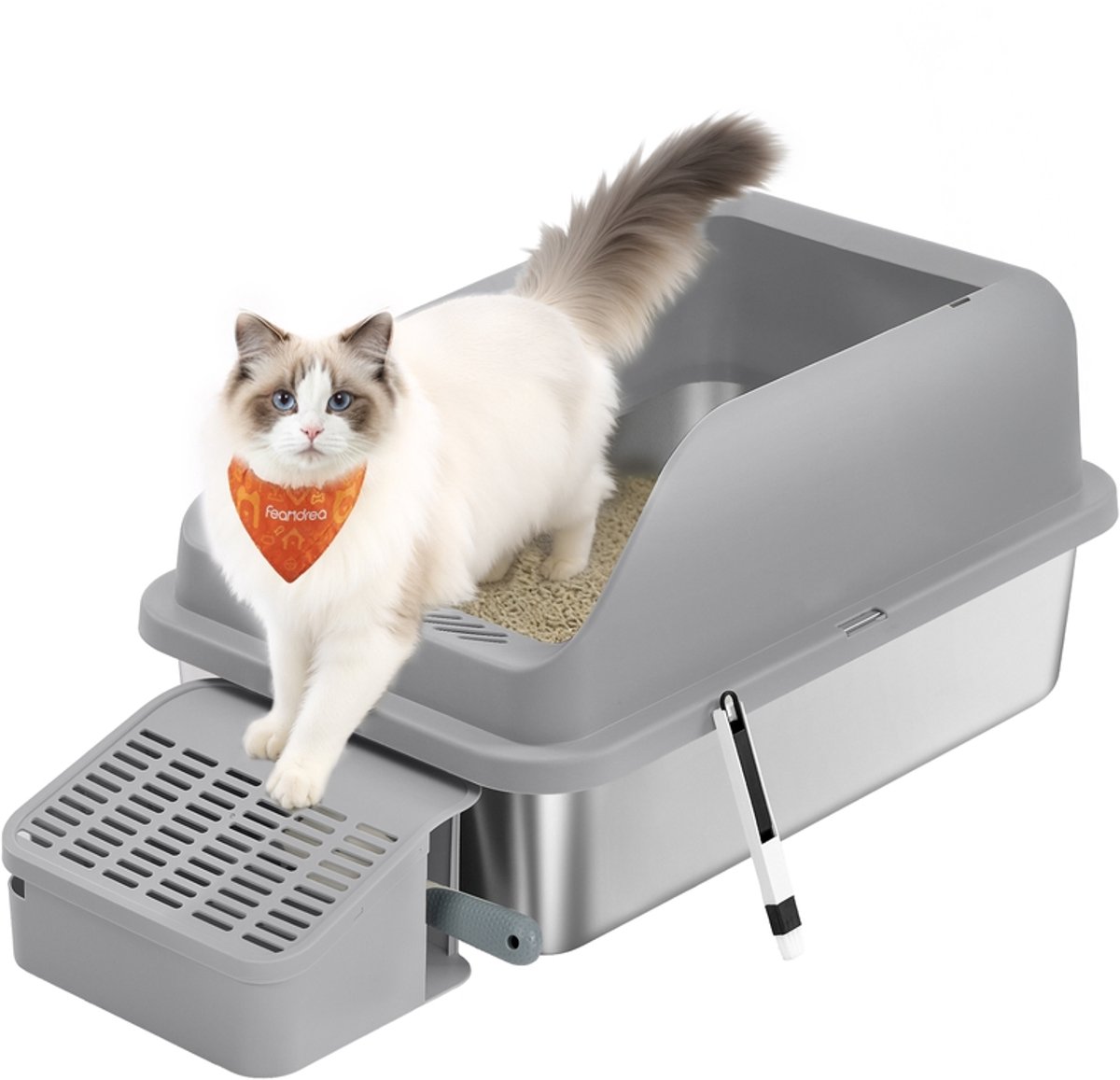 Kattenbak – RVS – Met hoge rand – Inclusief accessoires