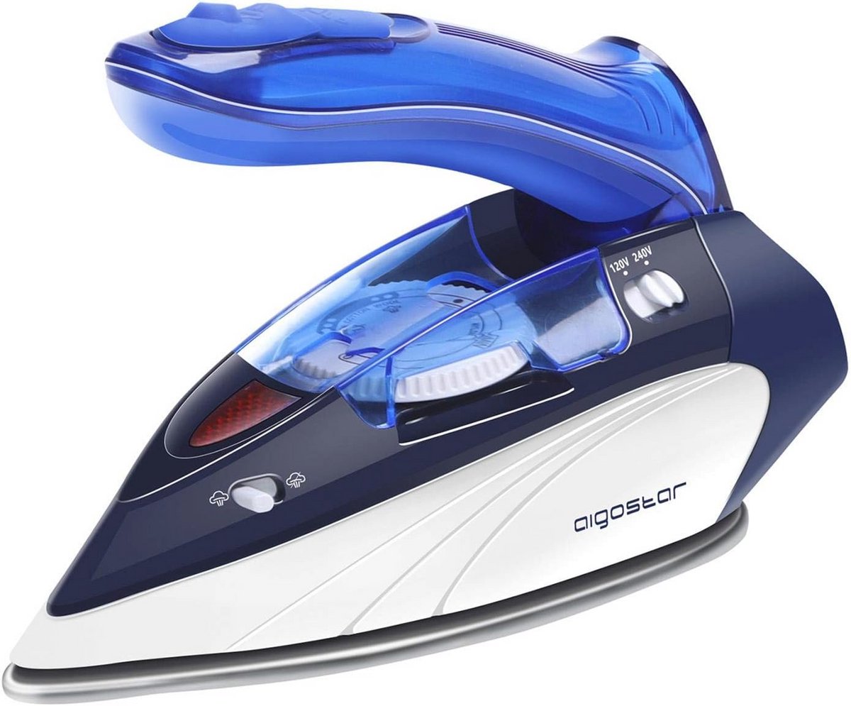 Reis Stoomstrijkijzer - Dual Voltage (120V-240V) met RVS Zoolplaat, 1100W, 80ml Watertank, Draagbaar & Vouwhandvat, Meerdere Temperatuurinstellingen - Blauw