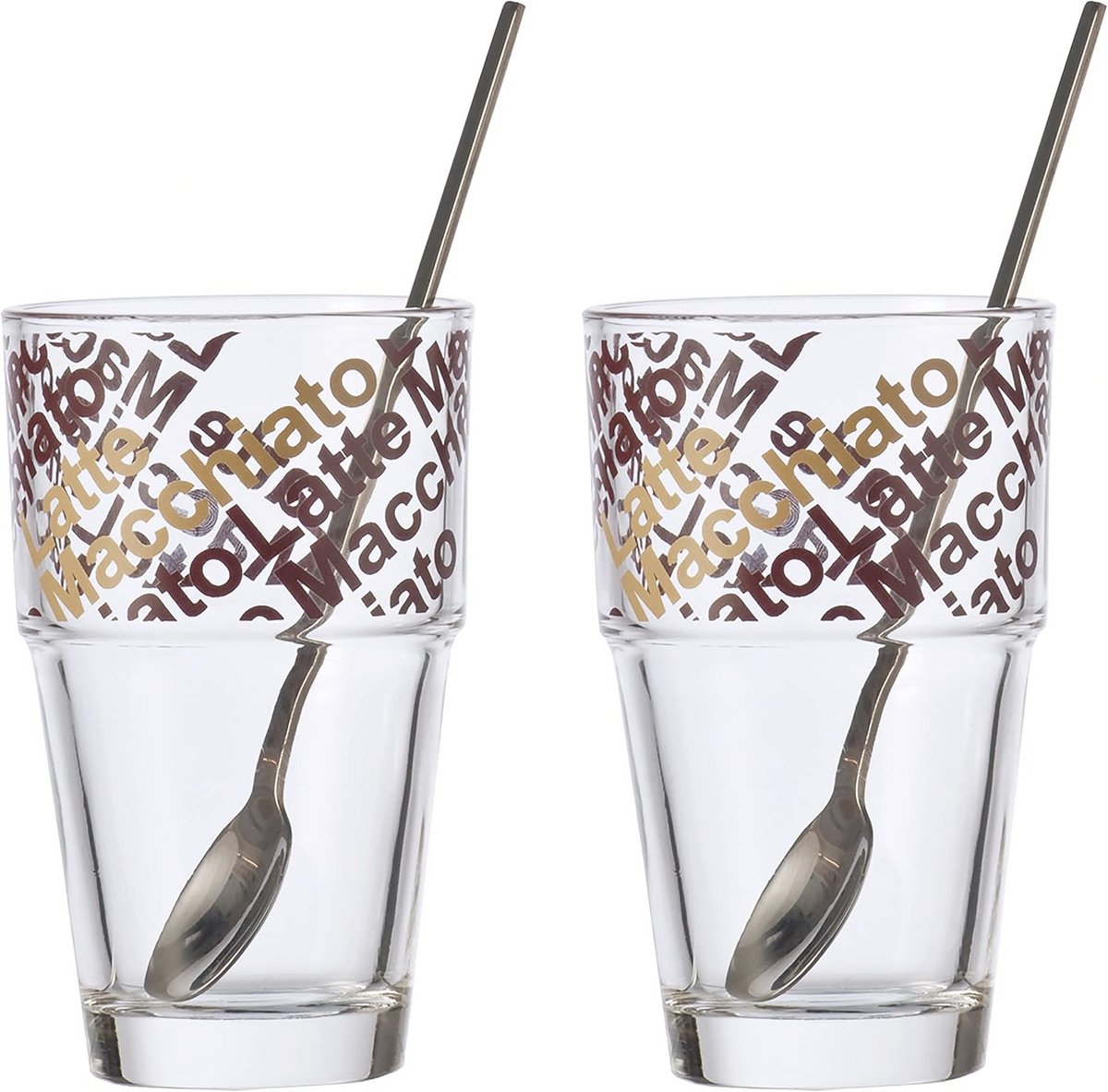 Set van 2 Koffieglazen met Lepel - Vaatwasmachinebestendig, 410 ml