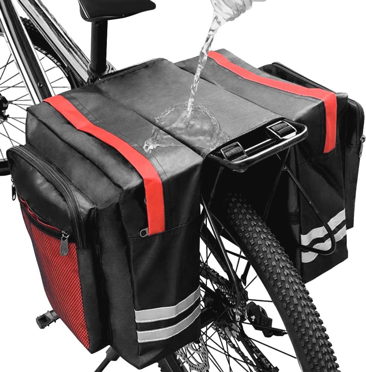 Dubbele Fietstas 30 Liter voor Achterrek - Waterdicht en Reflecterend voor Boodschappen en Fietstochten