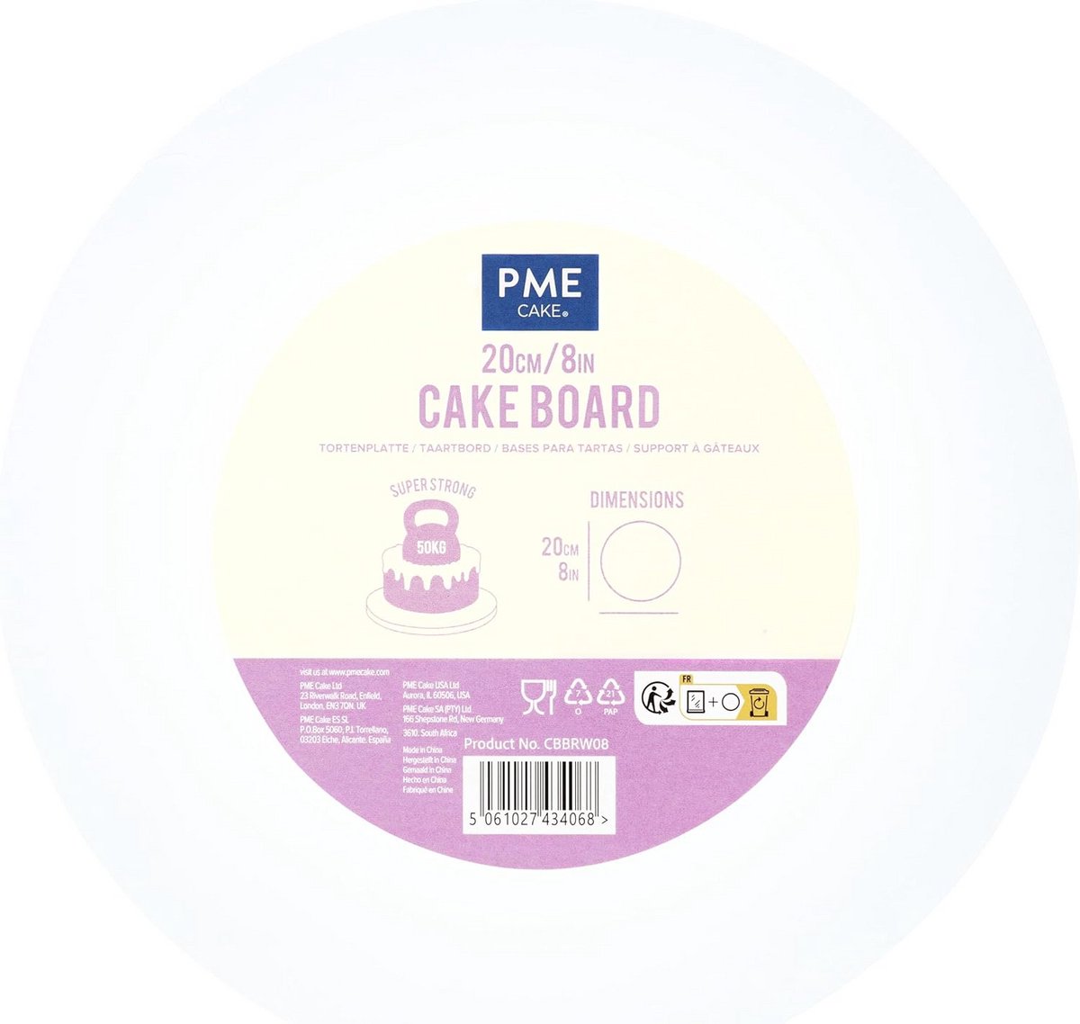 Ronde Taartbodem met Gestreepte Rand - Wit (20cm)