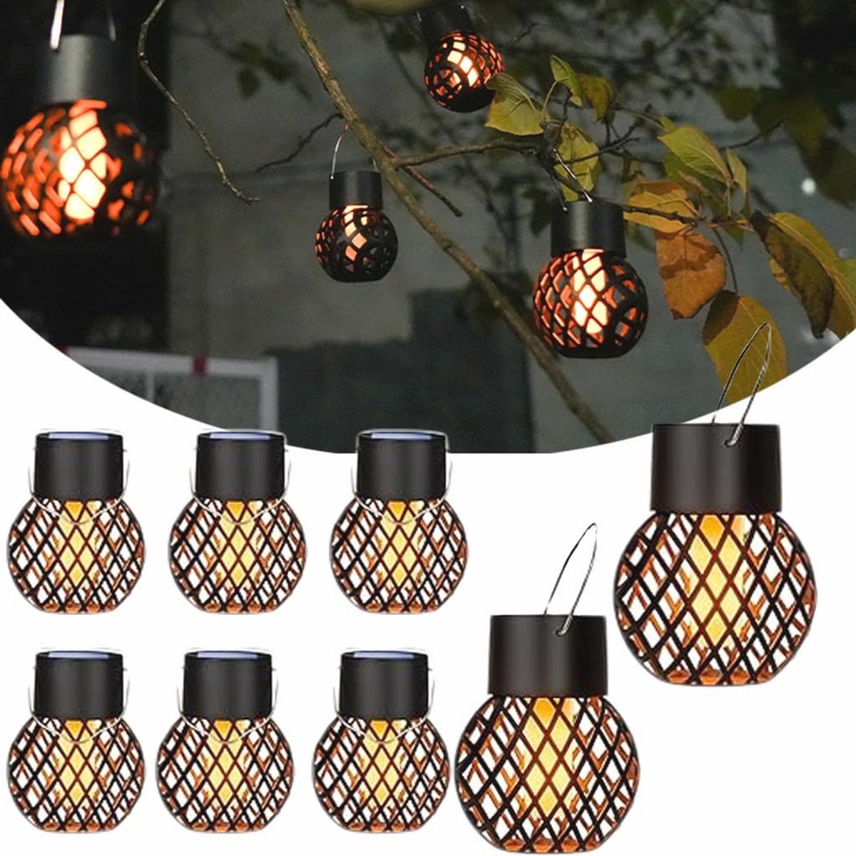 Hanglamp op Zonne-energie voor Buiten - Flikkerende Vlam Zonnelantaarns voor Tuin en Decor