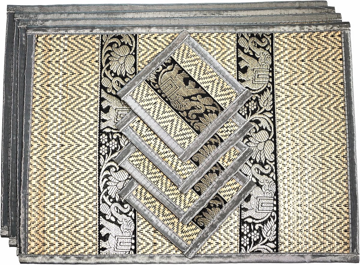 Hittebestendige rieten placemats - Duurzaam en handgeweven - Set van 4 met onderzetters