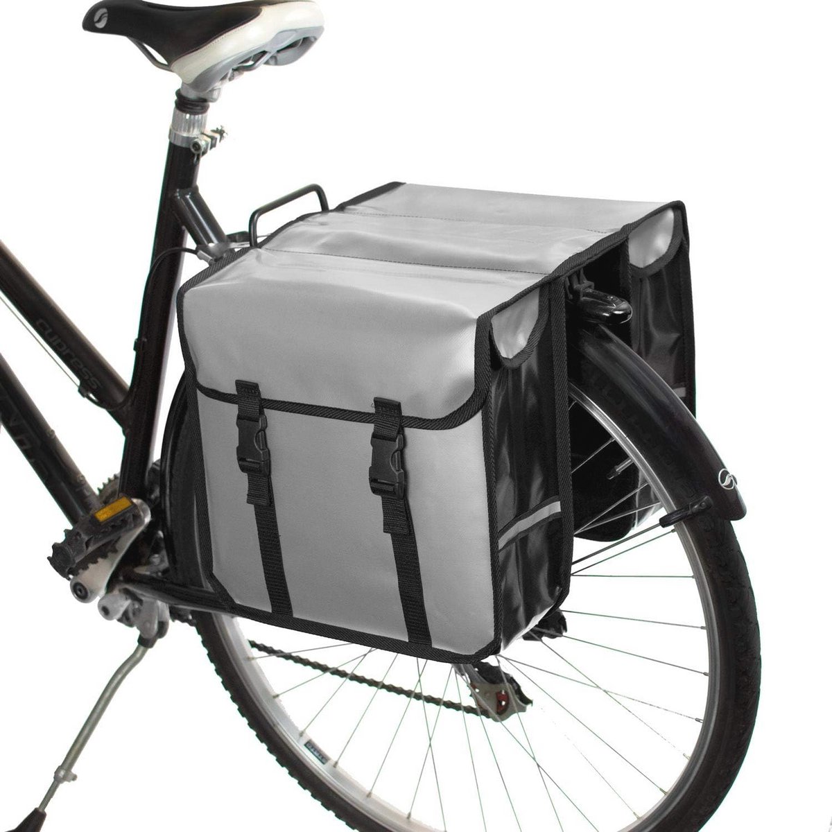 Waterdichte Dubbele Fietstas voor Fiets | Praktische Boodschappentas in Zilver-Grijs
