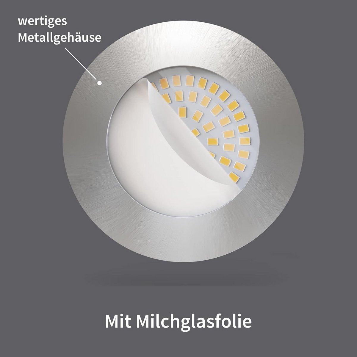 Set van 3 LED inbouwspots 230V 4.5W warm wit voor badkamer - 500lm, CRI 90, 3000K, RVS met matte glazen afwerking
