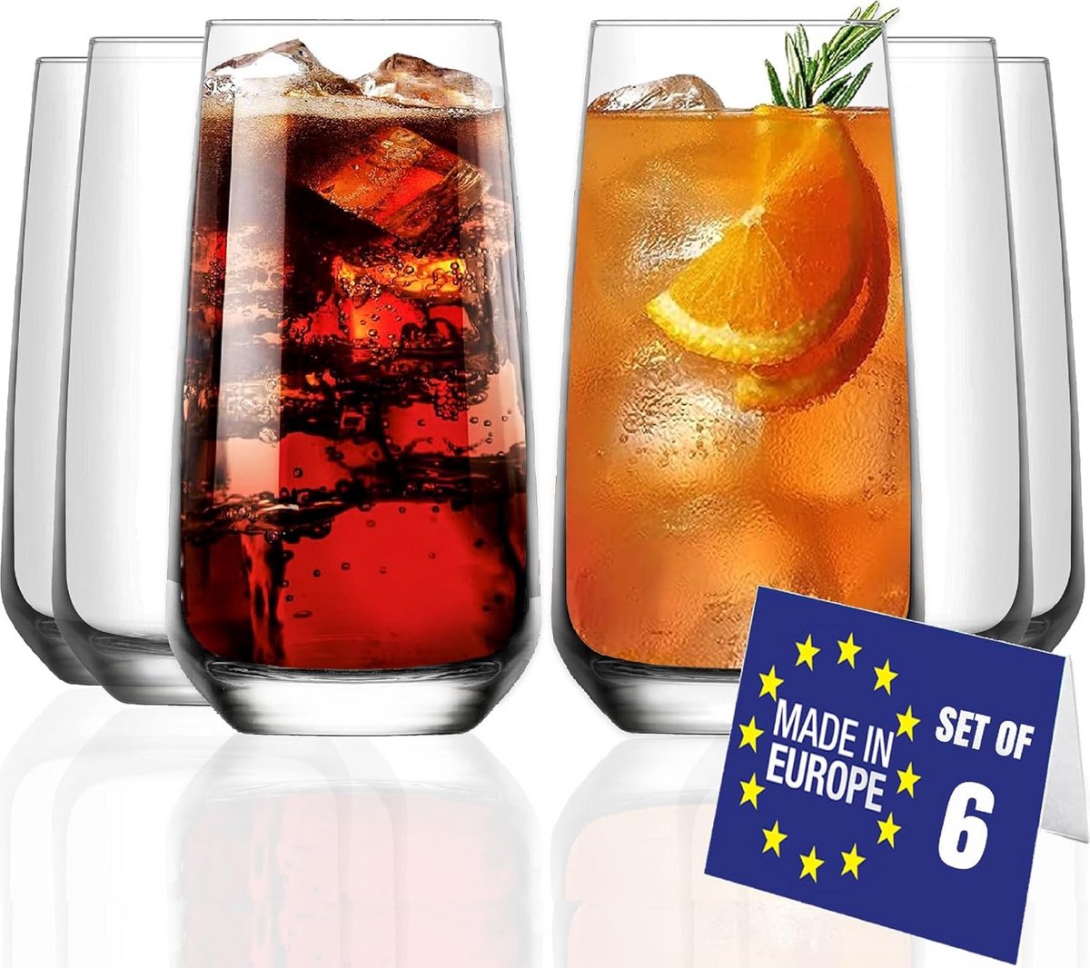 Set van 6 Longdrinkglazen voor Cocktails en Dranken - 480 ml, Loodvrij en Vaatwasmachinebestendig