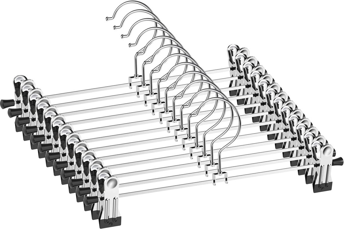Multifunctionele Broekhangers met Clips - 12 Stuks voor Efficiënte Kledingopslag