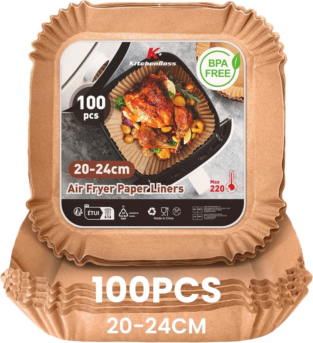 Airfryer Bakpapier 100 stuks 20-24 cm - Antiaanbak, Waterdicht en Oliebestendig