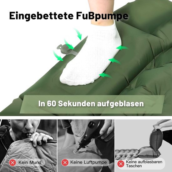 Opblaasbare campingmat - met voetpomp - compact en antislip - waterdicht ontwerp - 10 cm dik - geschikt voor stranden, wandelingen en muziekfestivals van Merkloos — afbeelding 2