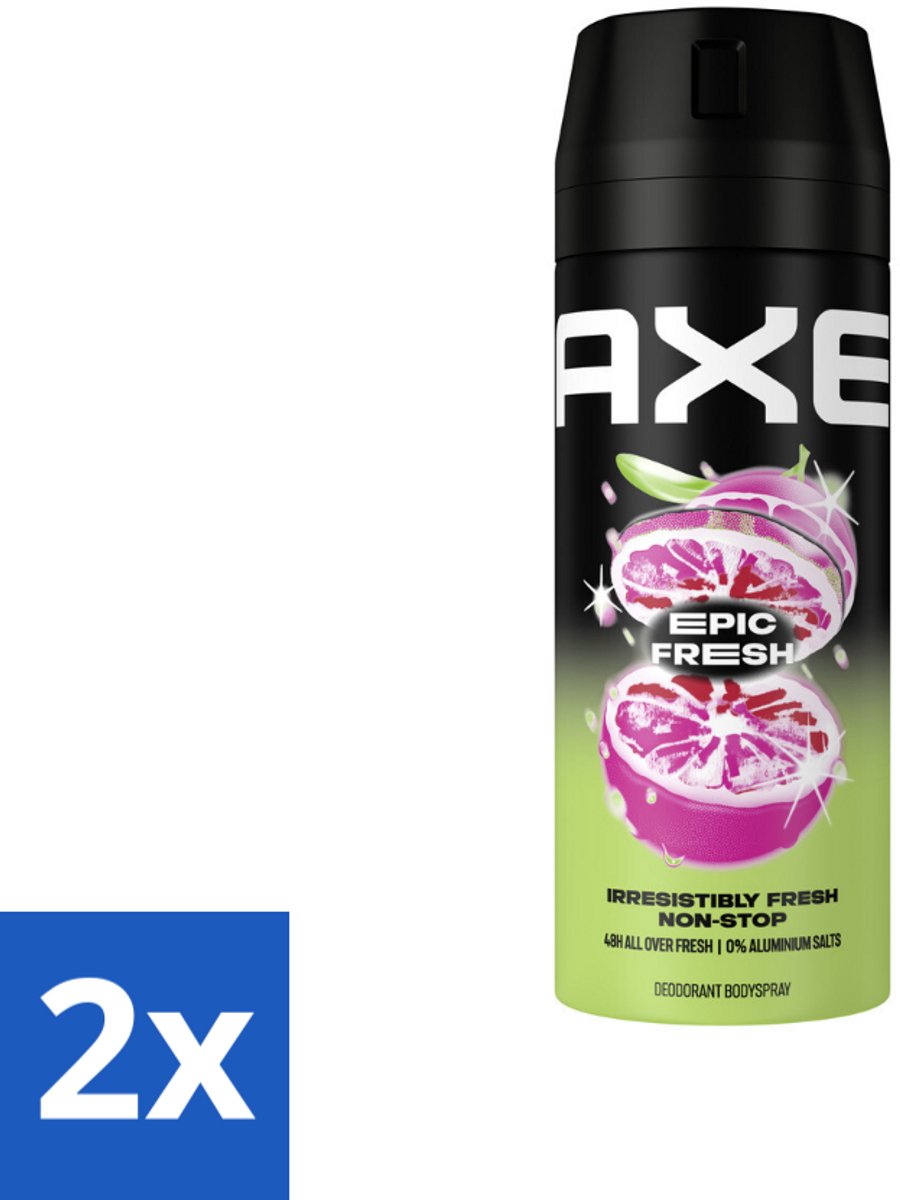 2 x AXE - Deodorant Spray - Epic Fresh - Citrus & Mint - Ultra Fris - 150 ml - AXE Deodorant - Deodorant Spray - Frisse Geur - Citrus Geur - Mint Geur