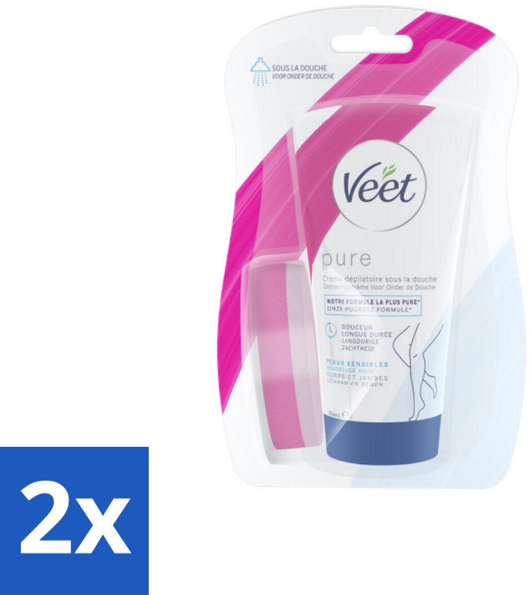 Veet - Ontharingscrème - Gevoelige Huid In Douche - Gemakkelijk Gebruik - 150 ml - Voordeelverpakking - 2 stuks