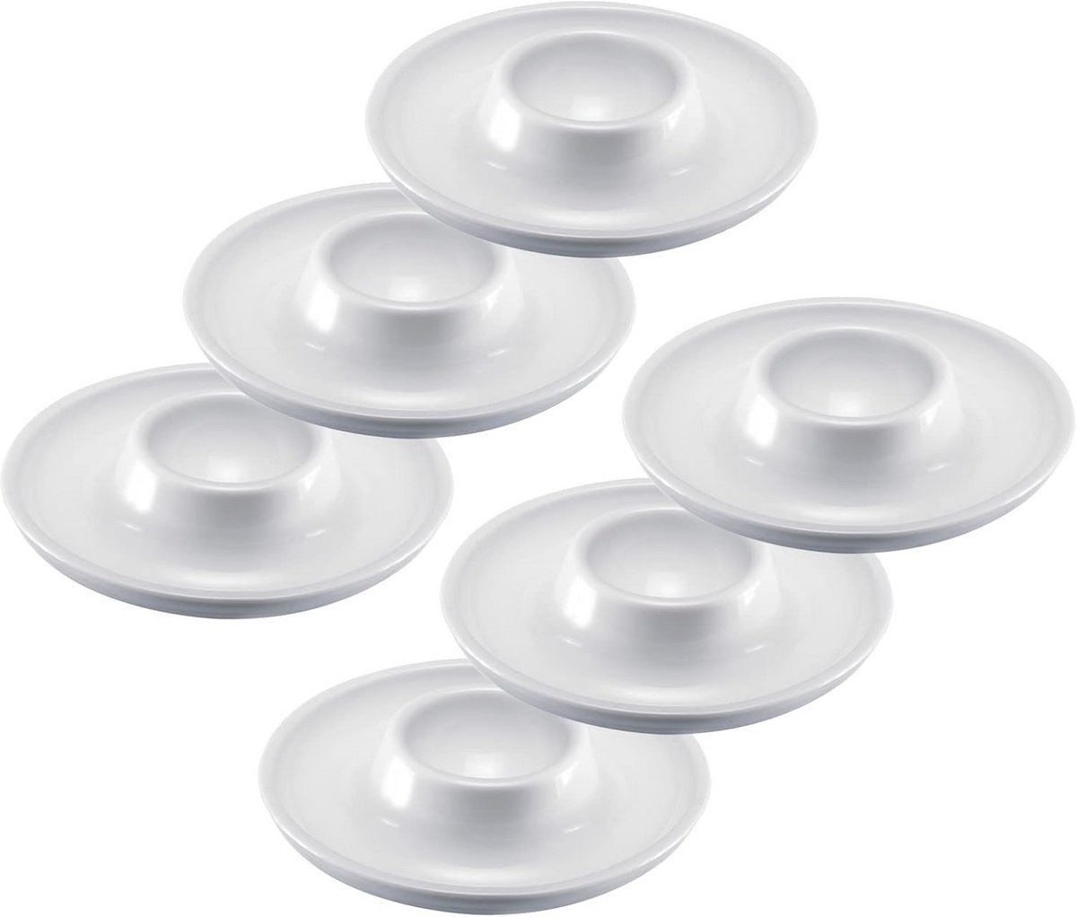 Set van 6 Stapelbare Eierdopjes - Rond, Kunststof, Ø 10 cm, Wit