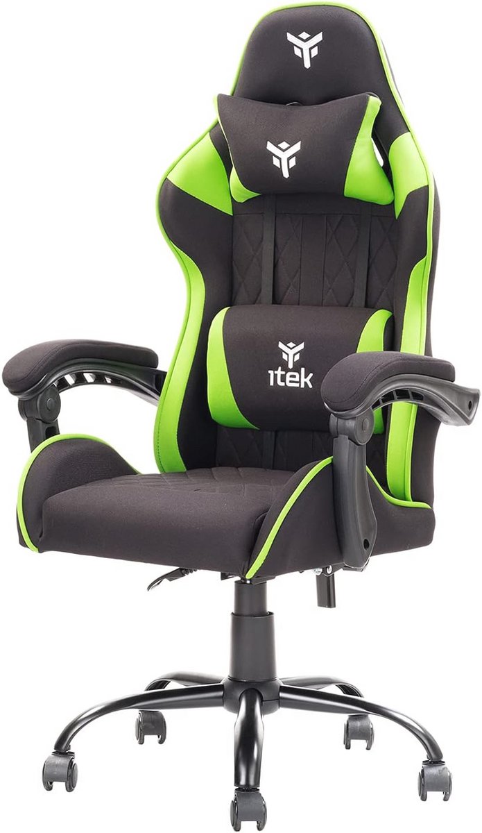 Ergonomische Gamingstoel met Hoofd- en Rugkussens - Zwart-Groen