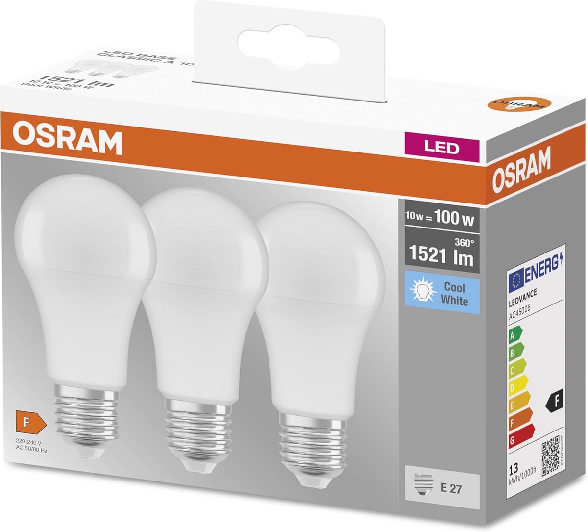 E27 LED Lamp - 13W Koel Wit - Matt - Energieklasse A+
