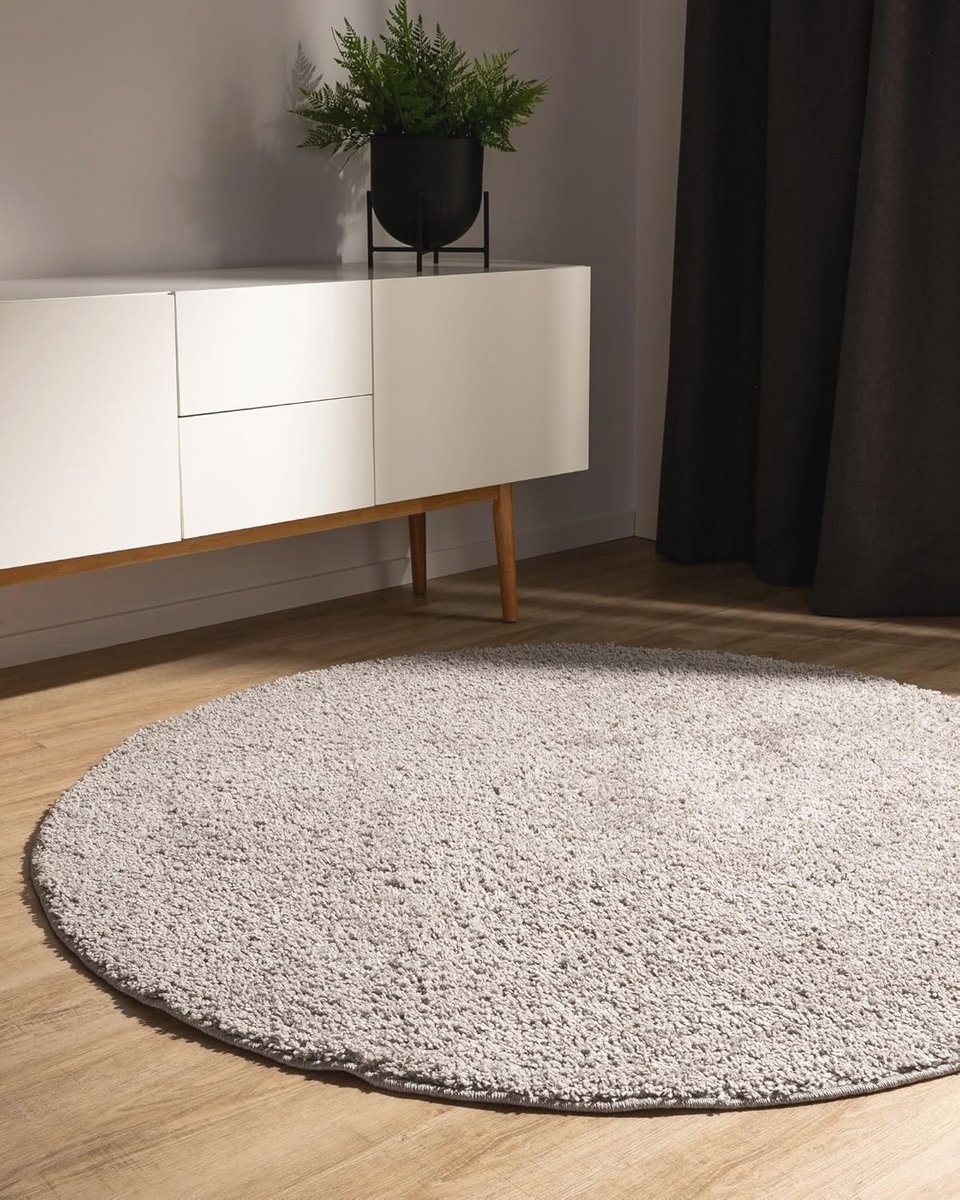 Rond Hoogpolig Vloerkleed Lichtgrijs Ø 250 cm - Zacht en Minimalistisch - Eenvoudig Onderh
