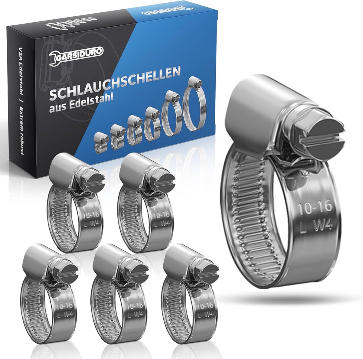 Slangklemmen Set van 12 - Roestvrij Staal DIN 3017, Geschikt voor Tuinslang, Auto, Motor en Aquarium - 10-16 mm