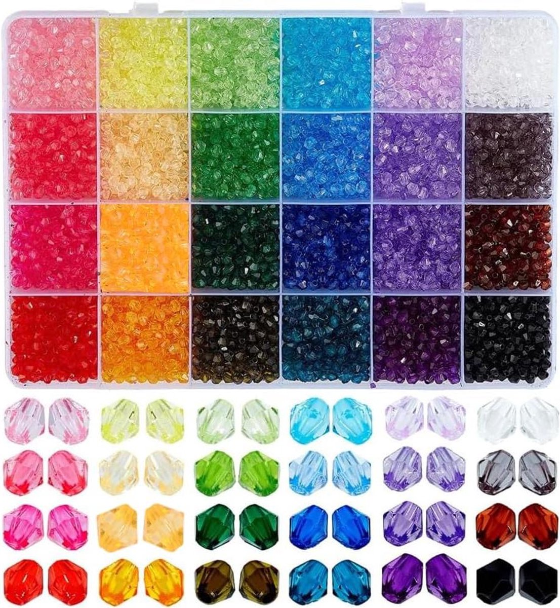Allecta - Bicone kralen 4 mm facet geslepen - 24 kleuren regenboog - armband ketting oorbel - sieraden maken - bloemen motief.