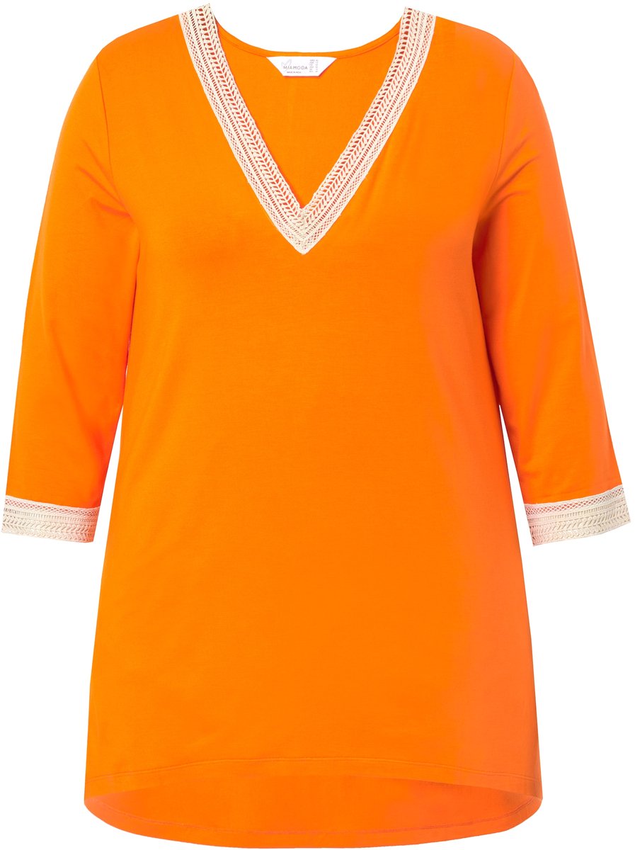MIAMODA - Dames - T-shirt A-lijn rand met borduurwerk - Oranje - Maat 50
