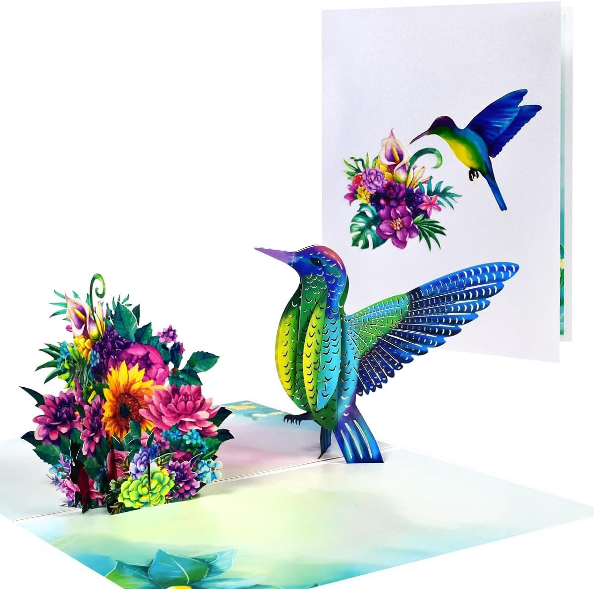 3D Kolibrie Pop-up Wenskaart voor Verjaardag, Moederdag, Vaderdag en Bedankje - Inclusief Envelop