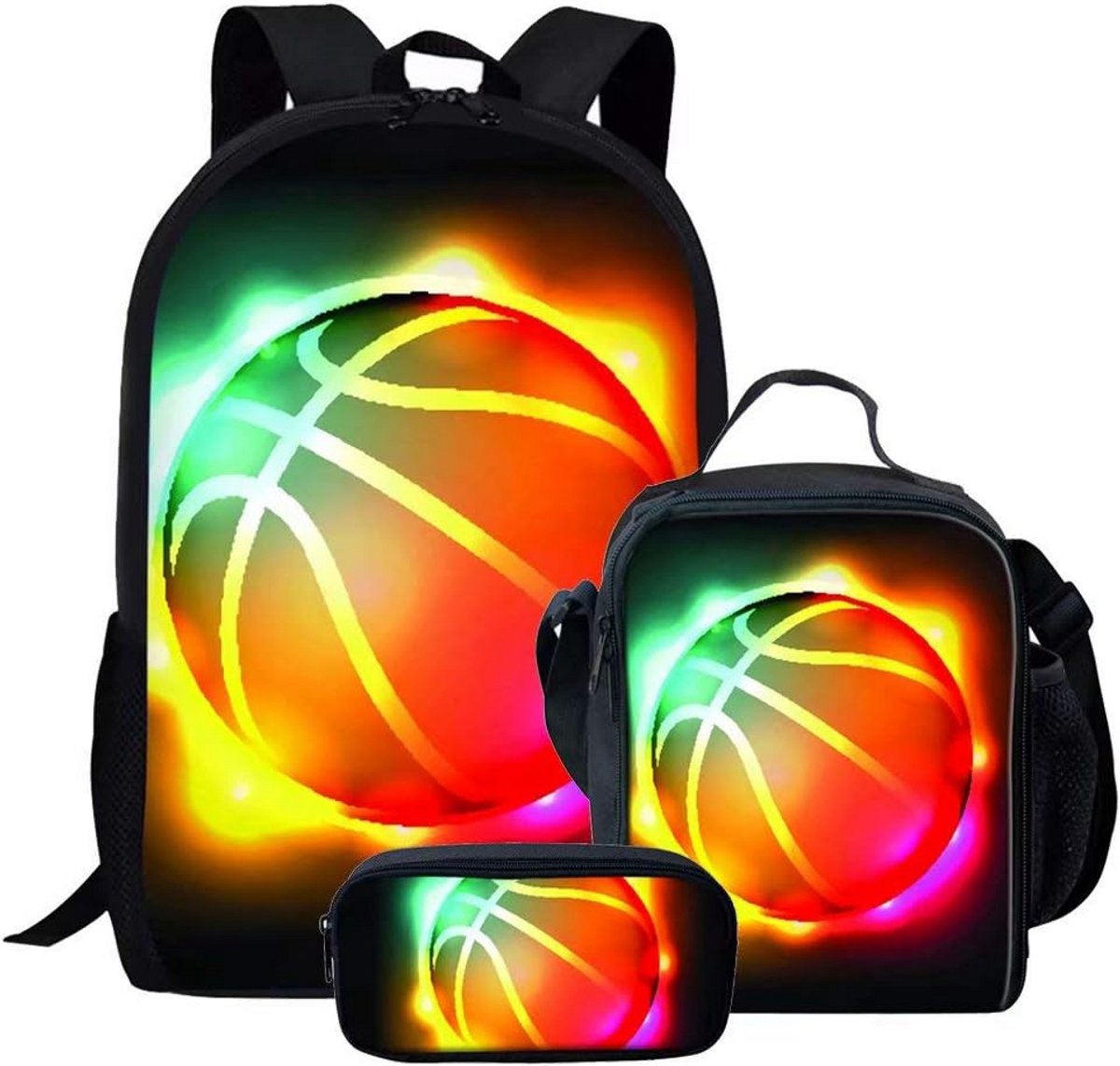 3-delige Schooltas Set voor Kinderen: Rugzak, Lunchtas en Pennenhouder met Voetbalprint