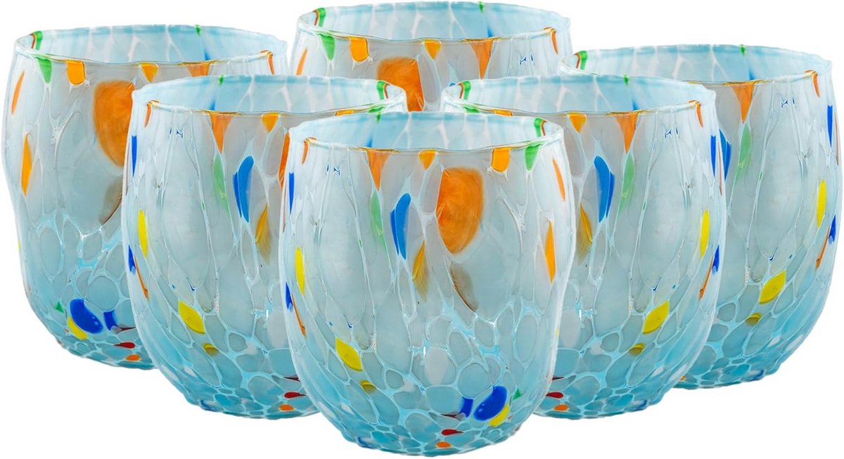 Set van 6 Handgeblazen Italiaanse Glaswerkjes 250 ml Golvend Design