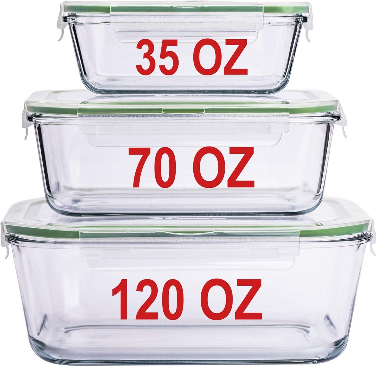 Set Grote Glazen Voedselcontainers met Luchtdichte Deksel voor Oven en Magnetron
