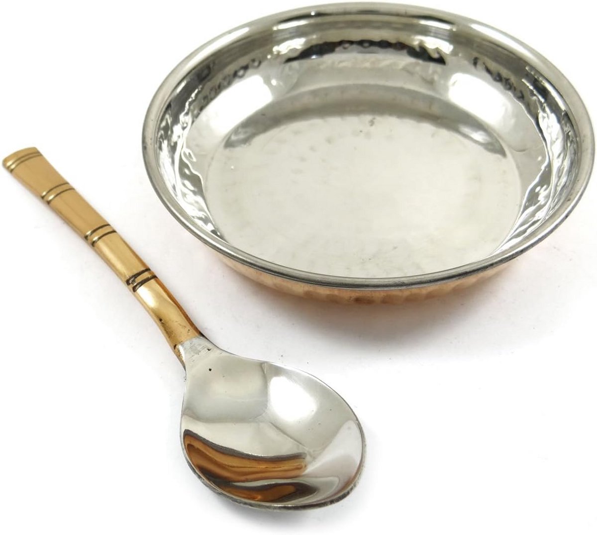 Authentieke Indiase Koperen Serveerbord Set met Lepel Traditioneel Servies
