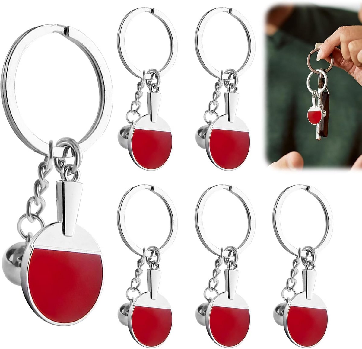 Tafeltennis Sleutelhangers Set (6 Stuks) - Mini Batten voor Fans en Spelers