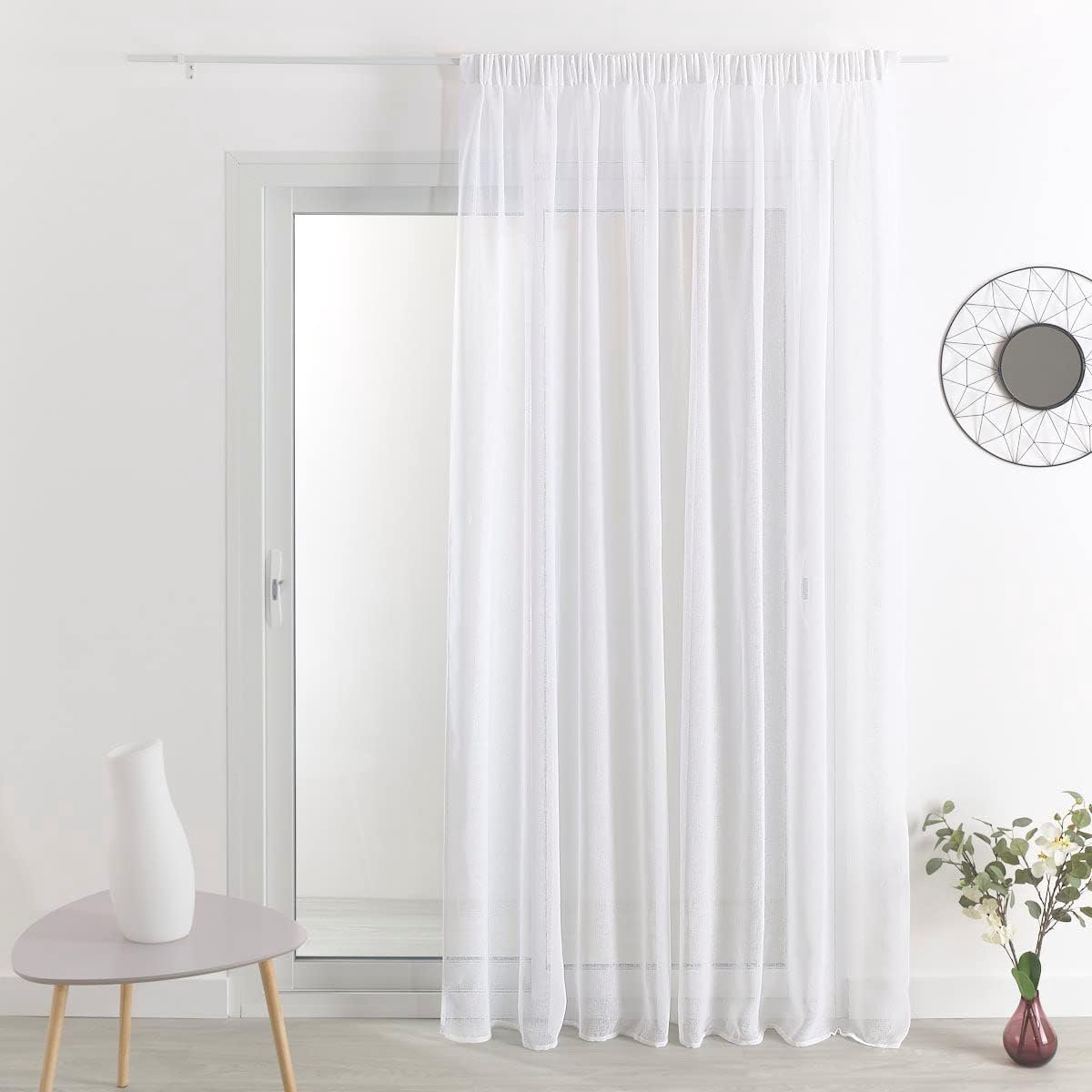 Witte Vitrage Gordijn met Linnenlook 290 x 240 cm Moderne Raambekleding