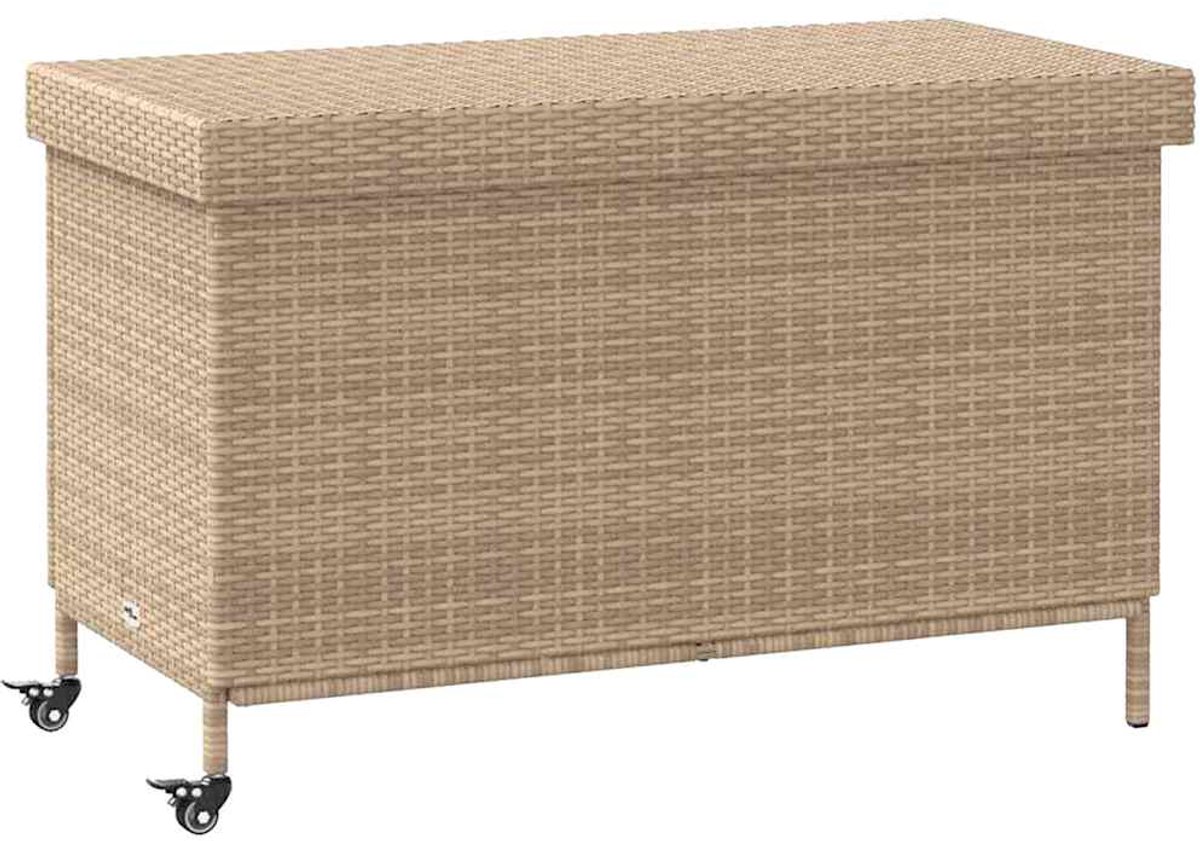 vidaXL - Tuinbox - met - wielen - 110x55x73 - cm - poly - rattan - gemengd - beige