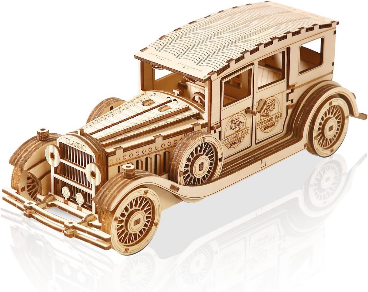 Houten 3D Puzzel Oldtimer Model Bouwpakket - DIY Voertuig Knutselpakket voor Volwassenen